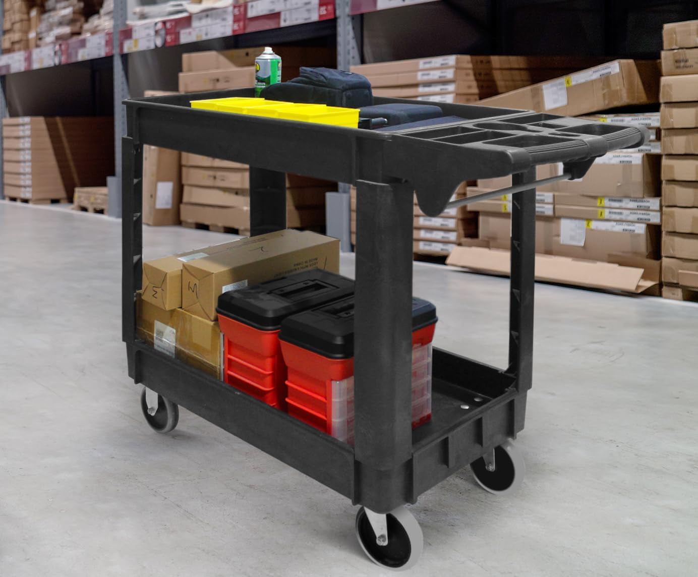 80855 500-Lb Utility Service PP Cart with Two Trays and Wheels 30 Inch X 16 Inch Overall Dimensions