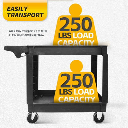 80855 500-Lb Utility Service PP Cart with Two Trays and Wheels 30 Inch X 16 Inch Overall Dimensions